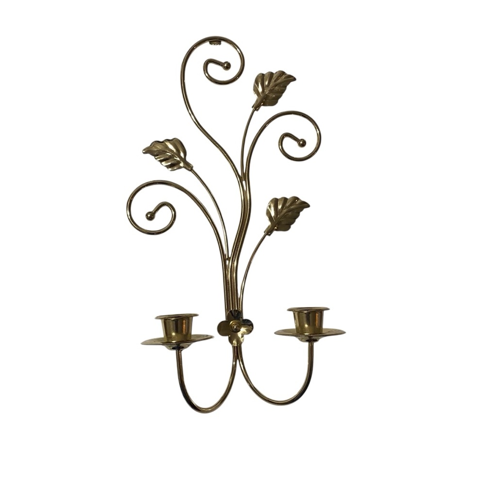 Home Interior Vintage Gold‎ Floral Wall Candle Holder 15x8 Brass Floral Sconce